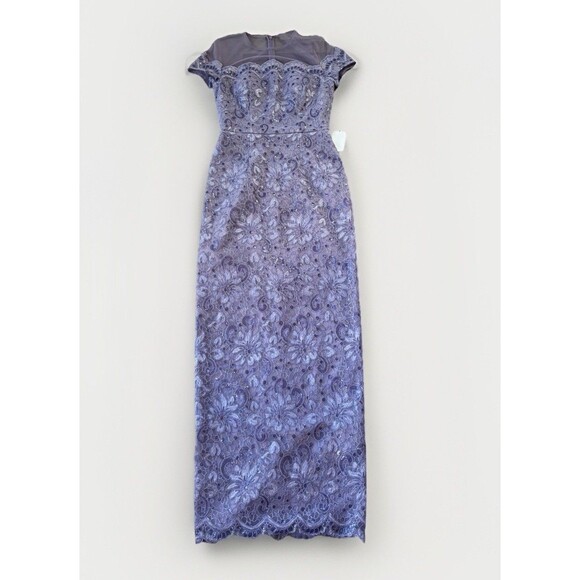 JS Collections Purple Lace Floor Length Formal Dress Size 2 NWT Short Sleeve - Picture 1 of 8